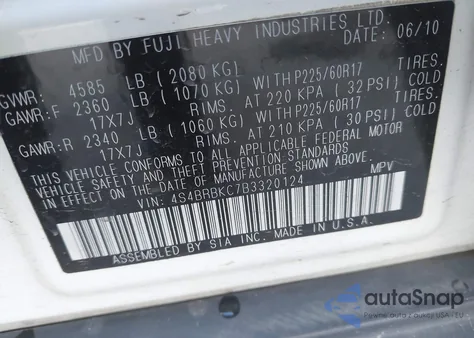 2011 Subaru Outback 2.5I Limited from USA, damaged, VIN 4S4BRBKC7B3320124